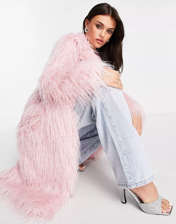 Faux Longline Coat in Light Pink