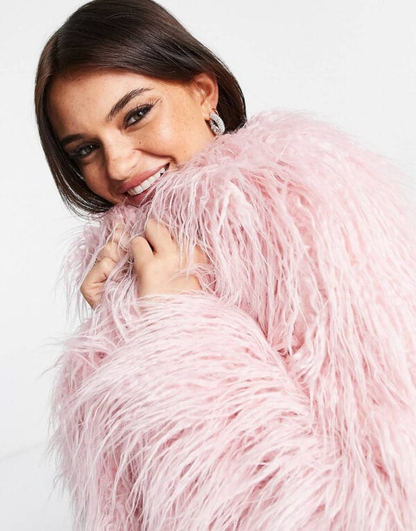 Faux Longline Coat in Light Pink - Image 3